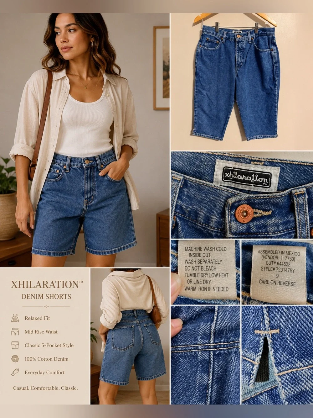 Vintage Y2K Xhilaration Juniors Size 9 Denim Bermuda Shorts Baggy Skater Jorts